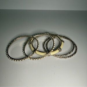 Silver Tone Stations, Cream acrylic Vintage Bangle Bracelets